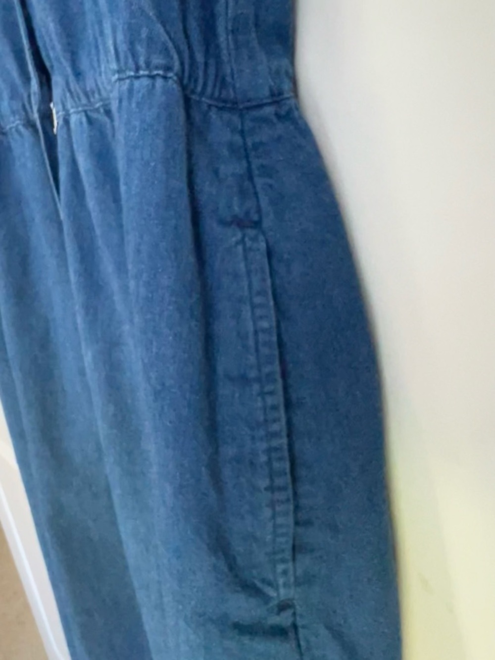 Vintage Lands’ End Blue Denim Sleeveless Button Down Elastic Waist Midi Dress 12 - Picture 6 of 9